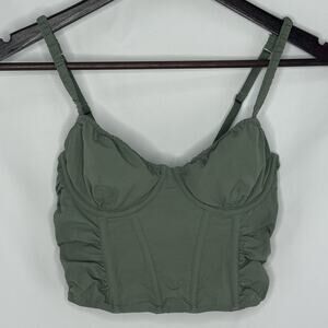 Gilly Hicks Nylon Corset Top XS Olive Green Cropped Boning Y2K Retro Clubwear